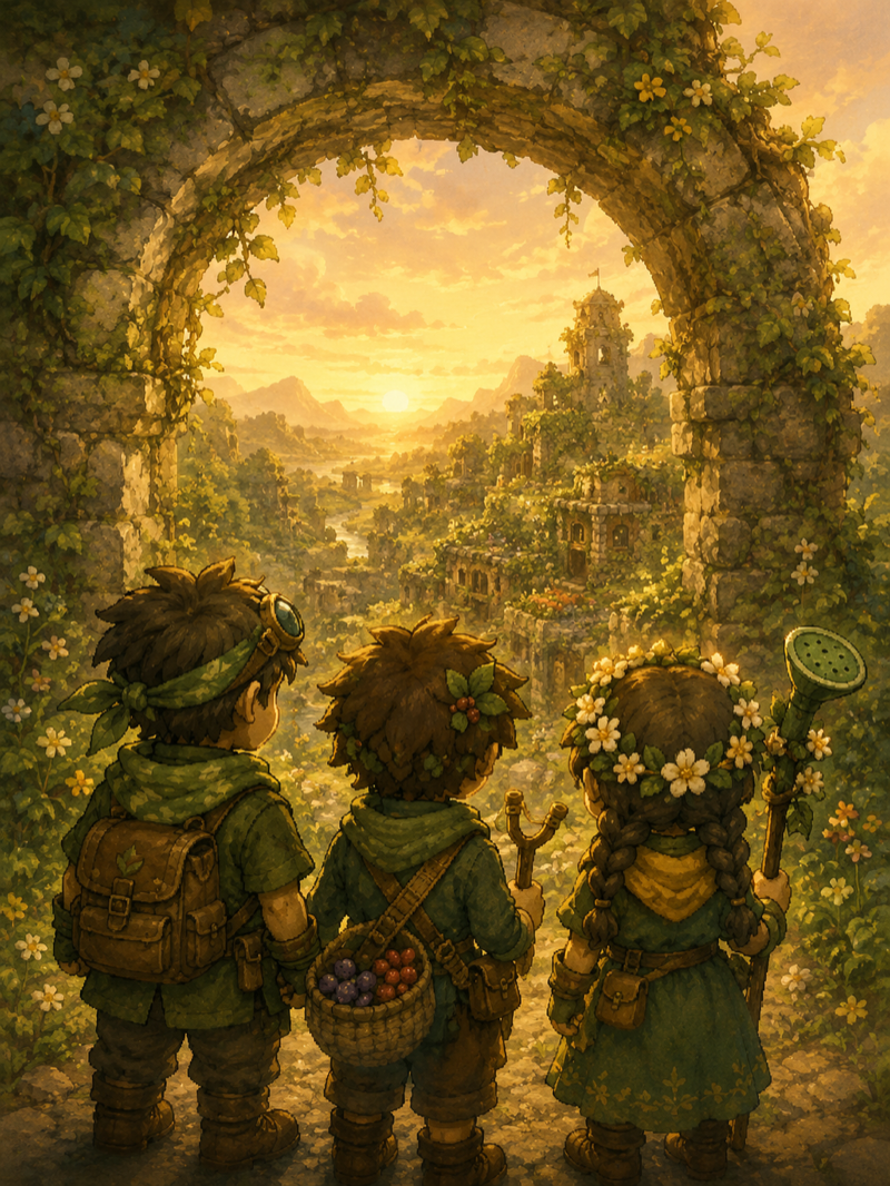 Bloomfall — three rangers at the gate of Vinehollow